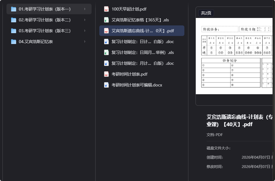 考研上岸必备！超详细计划表免费领-向阳资源站