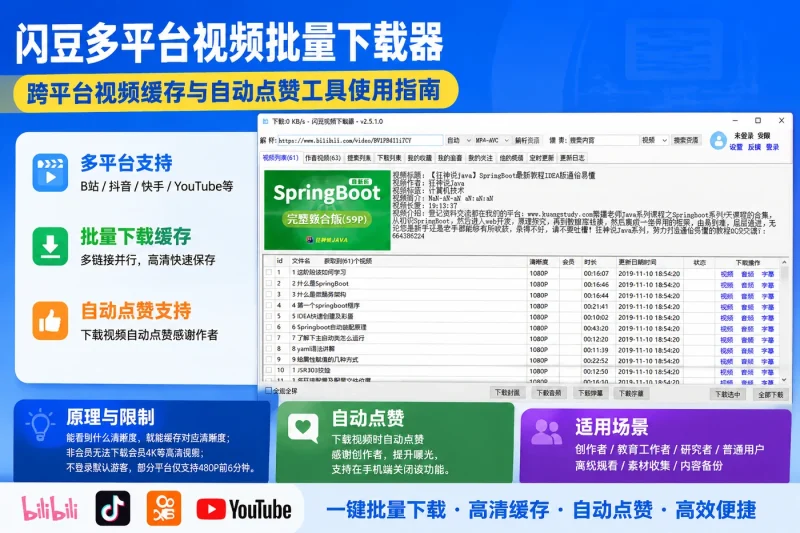 闪豆多平台视频批量下载器：跨平台视频缓存与自动点赞工具使用指南-向阳资源站
