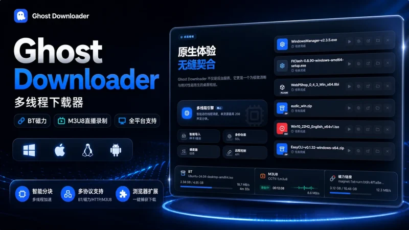 Ghost Downloader 多线程下载器:支持BT磁力、M3U8直播录制及全平台-向阳资源站