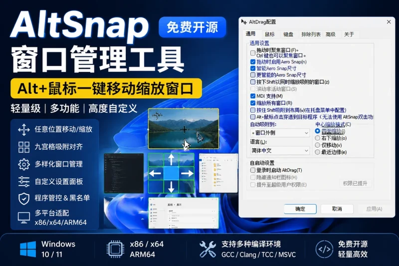 AltSnap 免费开源窗口管理工具：轻量级窗口管理辅助增强工具，支持 Windows x86/x64/ARM64-向阳资源站