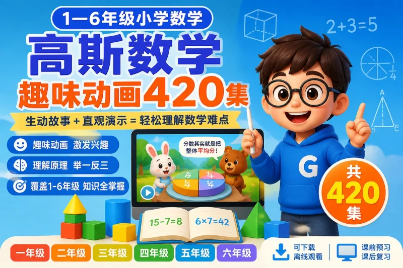 高斯数学趣味动画420集:1—6年级小学数学动画启蒙全覆盖资源-向阳资源站