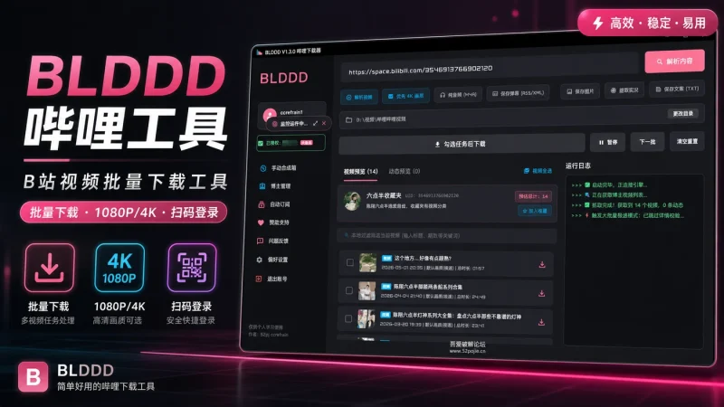 BLDDD 哔哩工具:B站视频批量下载工具,支持1080P/4K与扫码登录-向阳资源站