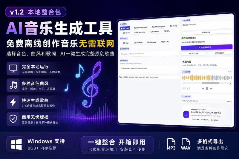 AI音乐生成工具v1.2本地整合包下载 – 免费离线创作音乐无需联网-向阳资源站