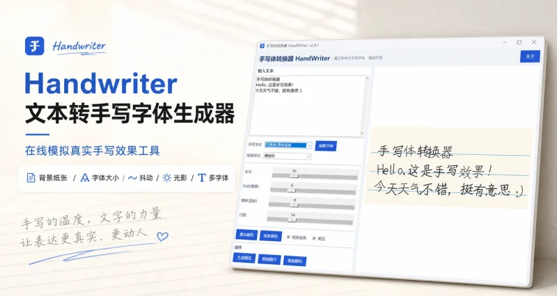 Handwriter 文本转手写字体生成器 – 本地离线模拟真实手写效果工具-向阳资源站