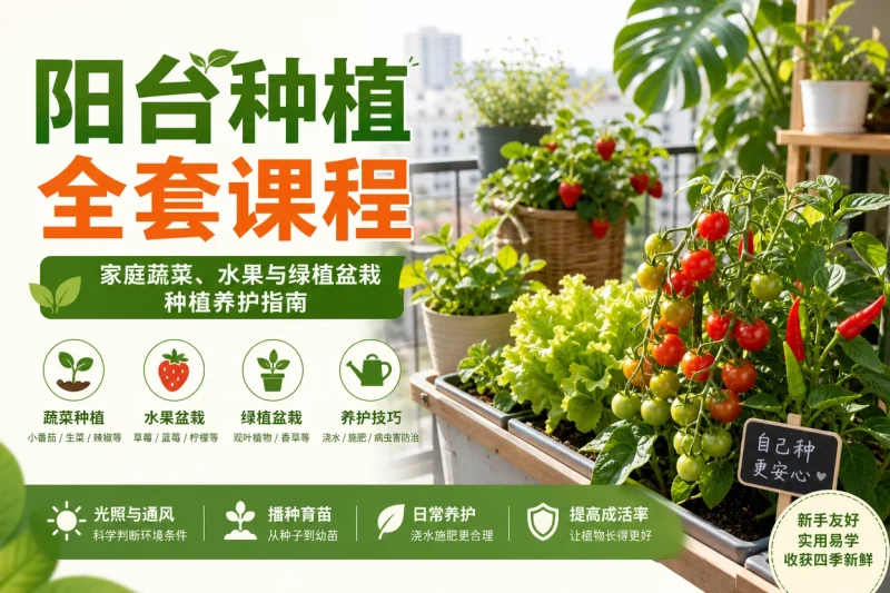 阳台种植全套课程:家庭蔬菜、水果与绿植盆栽种植养护指南-向阳资源站