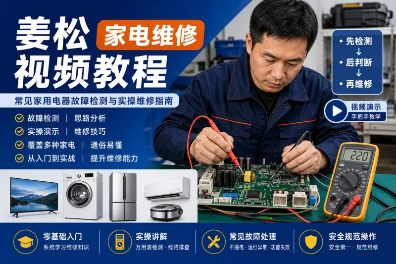 姜松《家电维修视频教程》:常见家用电器故障检测与实操维修指南-向阳资源站
