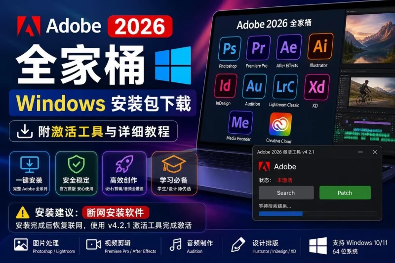 Adobe 2026 全家桶 Windows 安装包下载：附激活工具与详细教程-向阳资源站