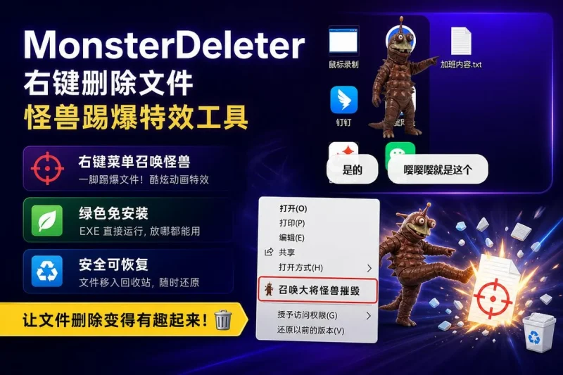MonsterDeleter:Windows 右键删除文件动画工具,怪兽踢爆文件特效软件-向阳资源站