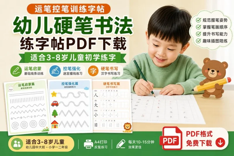 幼儿硬笔书法练字帖PDF下载 – 运笔控笔训练字帖适合3-8岁儿童初学练字-向阳资源站