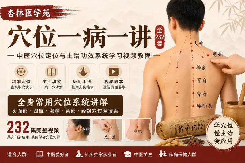 杏林医学苑穴位一病一讲全232集:中医穴位定位与主治功效系统学习视频教程-向阳资源站