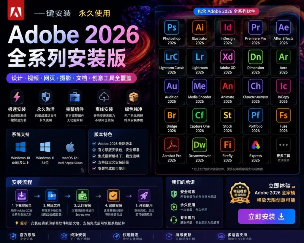 图片[1]-Adobe 2026 全家桶 Windows 安装包下载：附激活工具与详细教程-向阳资源站