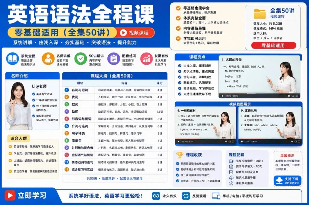 图片[1]-零基础英语语法全程课50讲：从入门到精通系统学习英语语法-向阳资源站