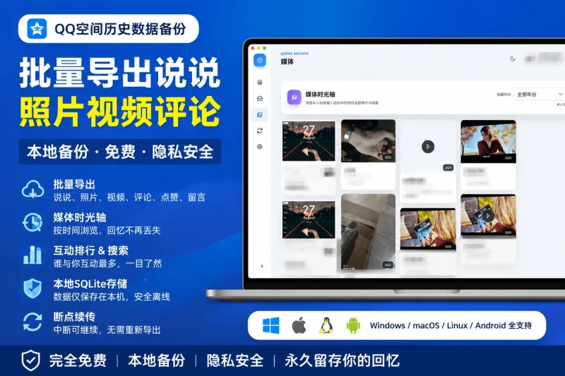 QQ空间历史说说批量导出工具推荐:本地备份照片视频评论留言的免费方案-向阳资源站